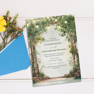 Enchanted Garden String Lights Wedding Invitation  Postcard