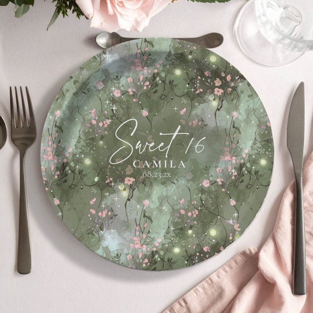 Enchanted Garden Sweet 16 Pattern Pink ID1163 Paper Plates (Creator Uploaded)