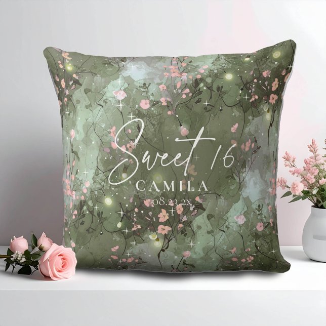 Enchanted Garden Sweet 16 Pattern Pink ID1163 Throw Pillow (Creator Uploaded)