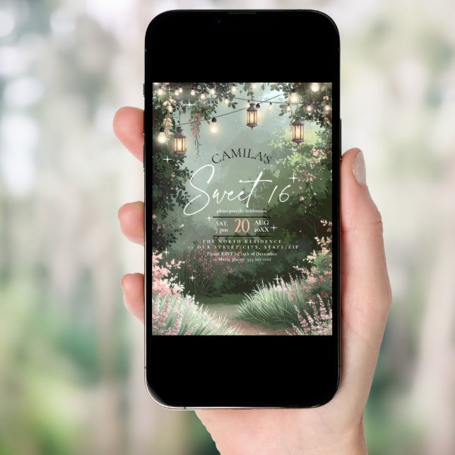 Enchanted Garden Sweet 16 Pink Arch ID1163 Invitation (Front Digital)