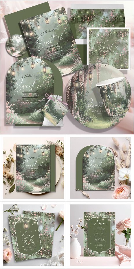 Enchanted Garden Sweet 16 Pink & Green Collection