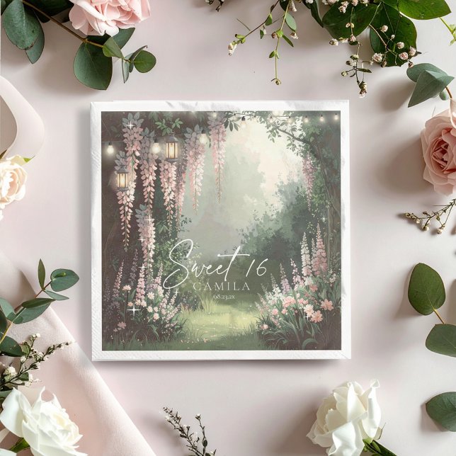 Enchanted Garden Sweet 16 Pink ID1163 Paper Dinner Napkins (Creator Uploaded)