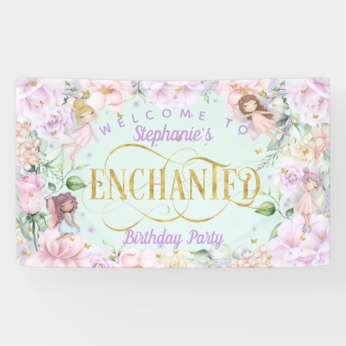 Enchanted garden watercolor floral fairy themed  banner