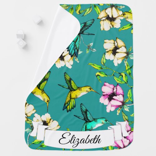 Enchanted Garden Watercolor Hummingbirds  Flowers Receiving Blanket