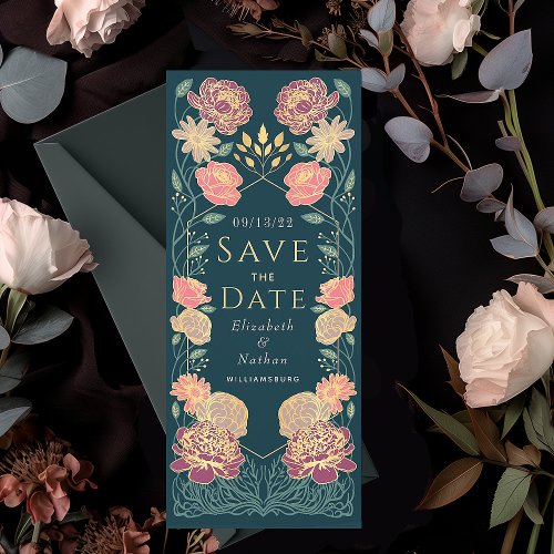 Enchanted Garden Wedding Save the Date Pink Green Invitation