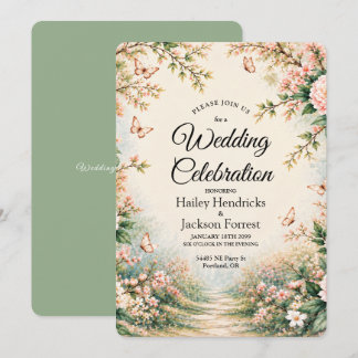 Enchanted Garden Wildflower Butterfly Wedding Invitation