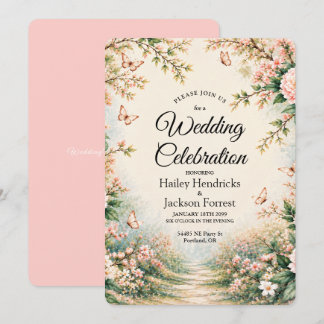 Enchanted Garden Wildflower Butterfly Wedding Invitation