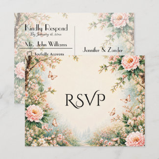 Enchanted Garden Wildflower Butterfly Wedding RSVP Invitation Postcard