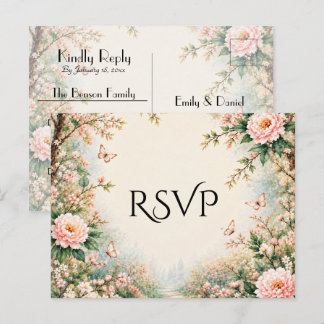 Enchanted Garden Wildflower Butterfly Wedding RSVP Invitation Postcard