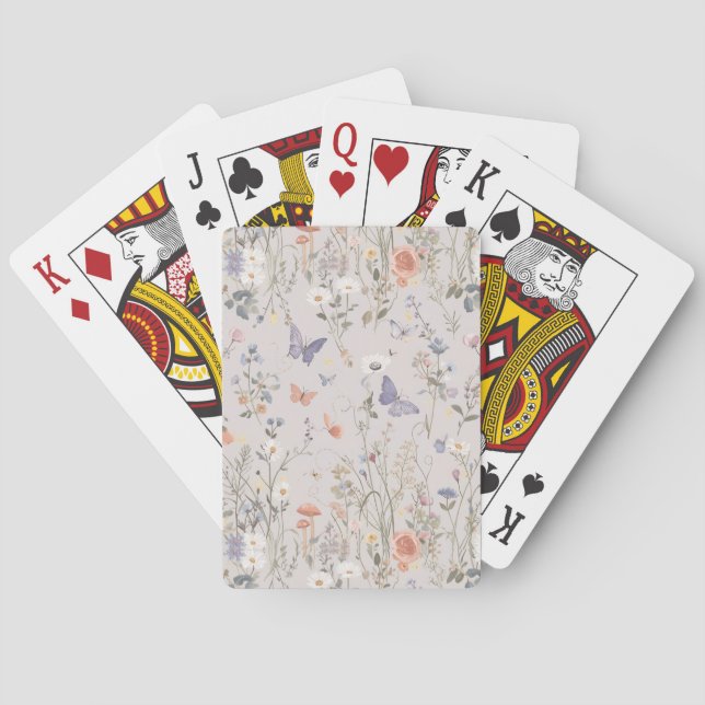 Enchanted Garden Wildflower Butterfly Whimsical Poker Cards (Back)
