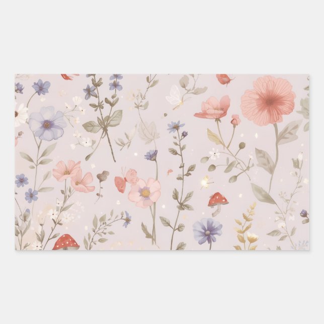 Enchanted Garden Wildflower Butterfly Whimsical Rectangular Sticker (Front)