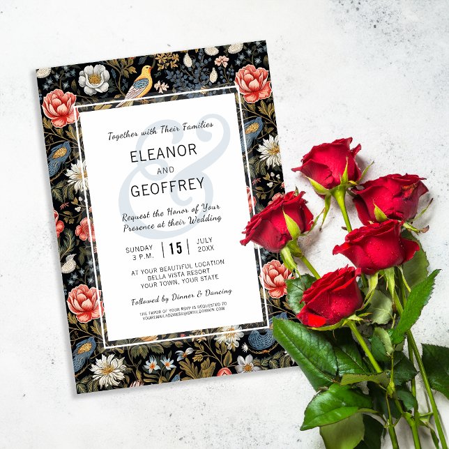 Enchanted Garden with Flowers and Birds Wedding Invitation (Creator Uploaded)