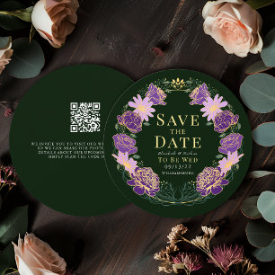 Enchanted Garden Wreath Wedding QR Save the Date Invitation