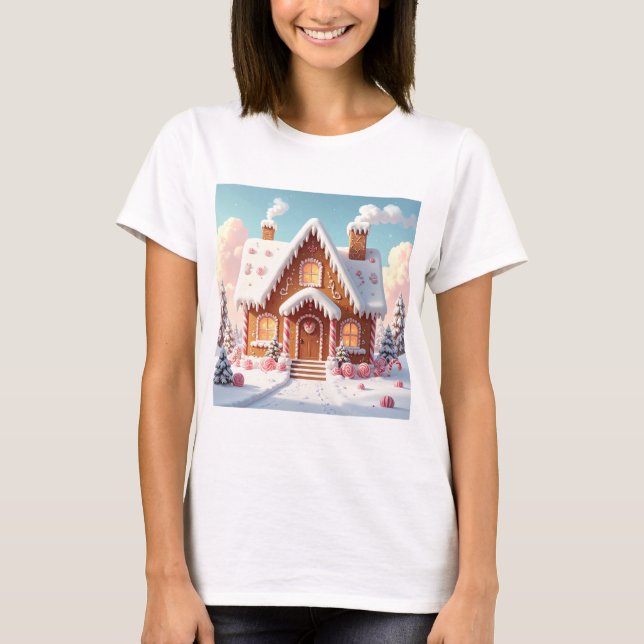 Enchanted Gingerbread House in Pastel Winter  T-Shirt (Front)