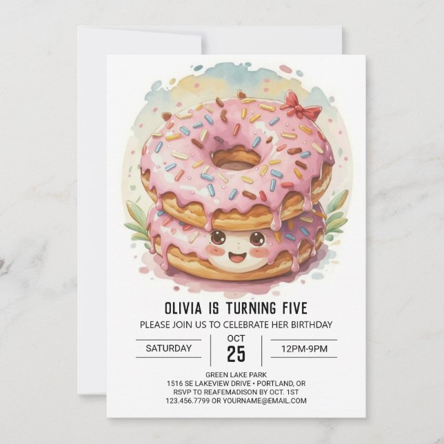 Enchanted Girly Donuts Birthday Invitation (Front)