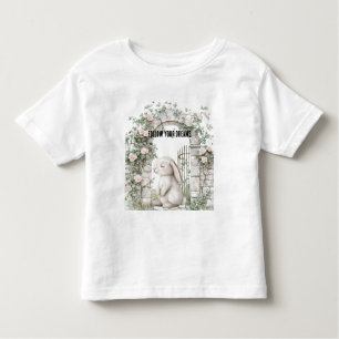 Enchanted Girly Pink Floral Garden Bunny Toddler T-shirt