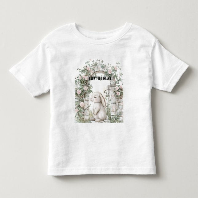 Enchanted Girly Pink Floral Garden Bunny   Toddler T-shirt (Front)