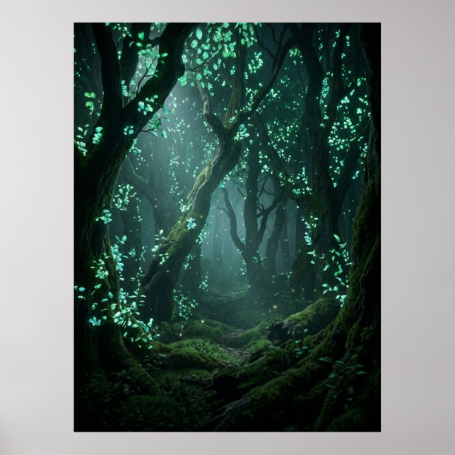 Enchanted Glowing Forest Fantasy Art Poster (Front)
