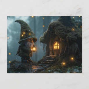 Enchanted Gnome Cottage in the Moonlight: Fantasy Holiday Postcard