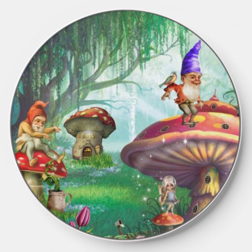Enchanted Gnome Mushrooms Flower Garden Wireless Charger