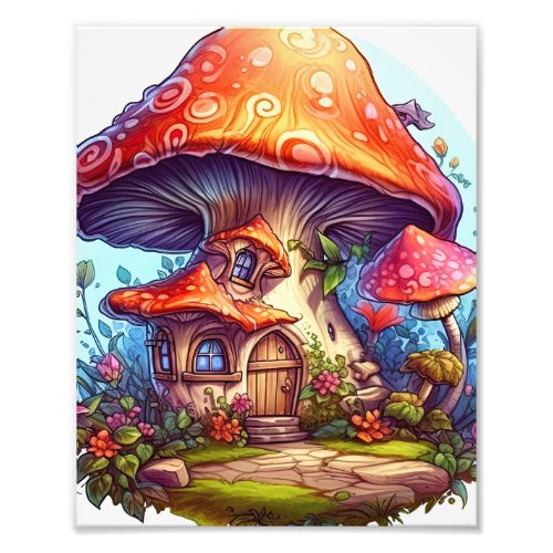 Enchanted Gnome Mushrooms Flower Gardens  Photo Print