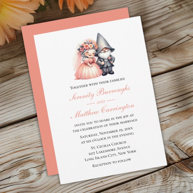 Enchanted Gnome Spring Orange Forest Wedding Invitation (Creator Uploaded)