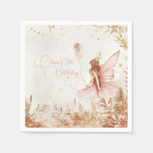 Enchanted Gold and Pink Fairy Birthday  Napkins