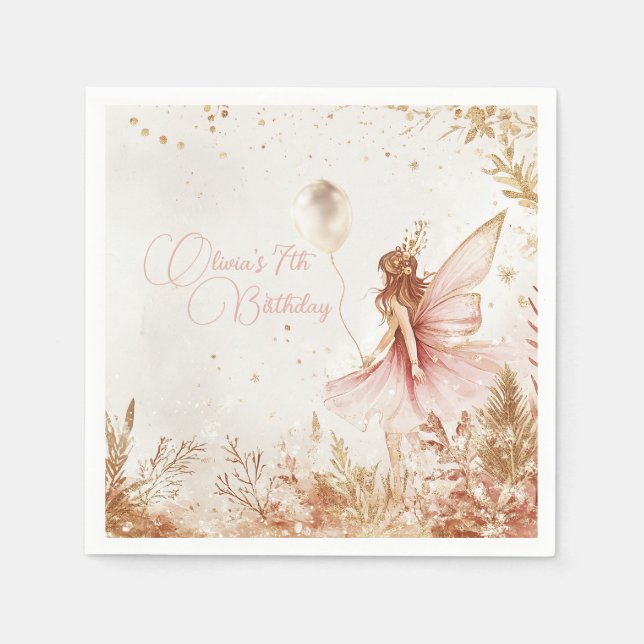 Enchanted Gold and Pink Fairy Birthday  Napkins (Front)