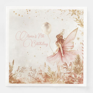 Enchanted Gold and Pink Fairy Birthday Paper Dinner Napkins