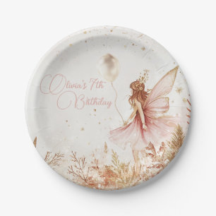 Enchanted Gold and Pink Fairy Birthday Paper Plates