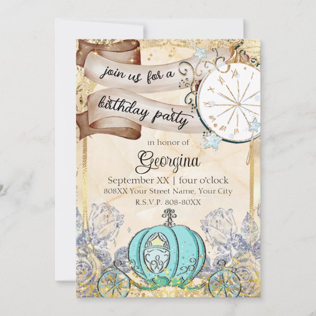 Enchanted Gold Cinderella Fairy Tale Invitation (Front)