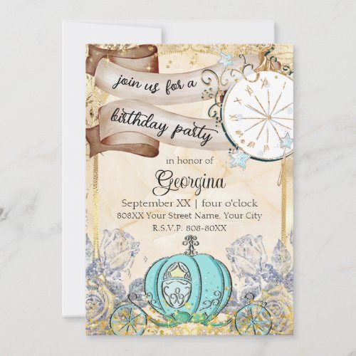 Enchanted Gold Cinderella Fairy Tale Invitation