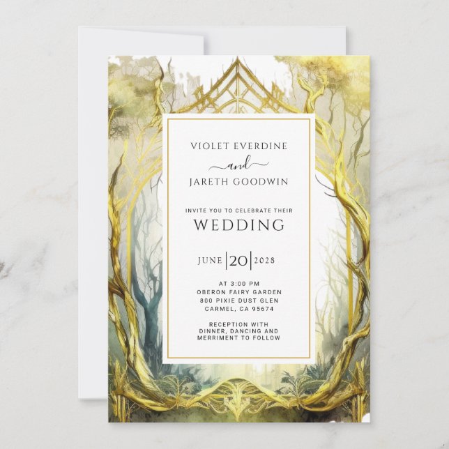 Enchanted Gold Forest Portal Wedding Invitation  (Front)