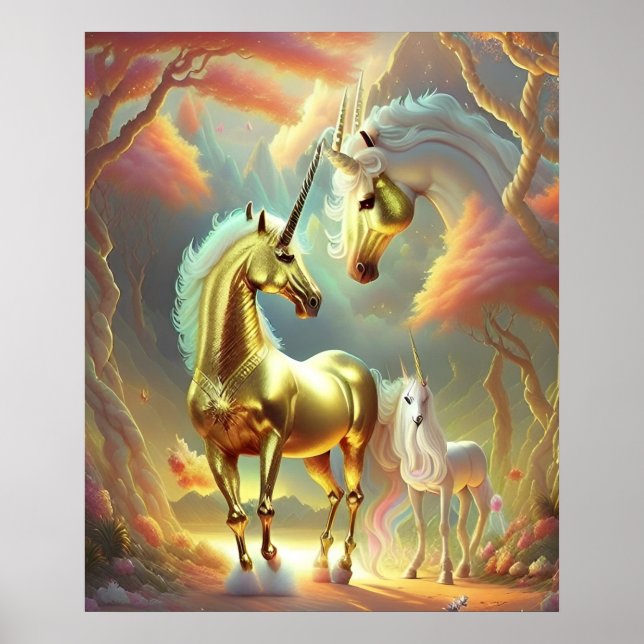 Enchanted golden magical unicorn horse poster (Front)