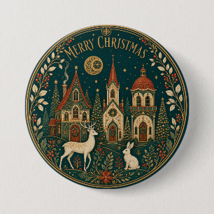 Enchanted Golden Merry Christmas Village Button