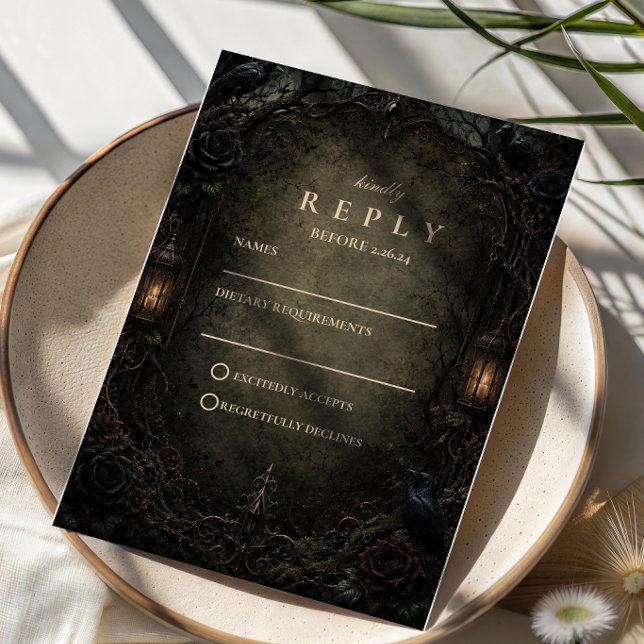 Enchanted Goth Forest Wedding RSVP Card (Creator Uploaded)