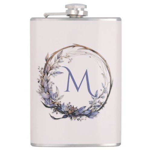 Enchanted Gothic Floral Wreath Your Monogram Flask