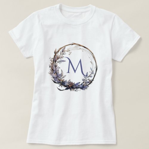 Enchanted Gothic Floral Wreath Your Monogram T_Shirt