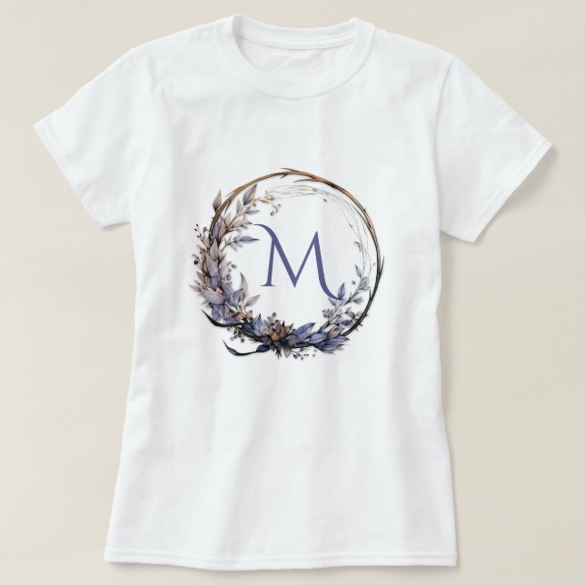 Enchanted Gothic Floral Wreath Your Monogram T-Shirt (Design Front)