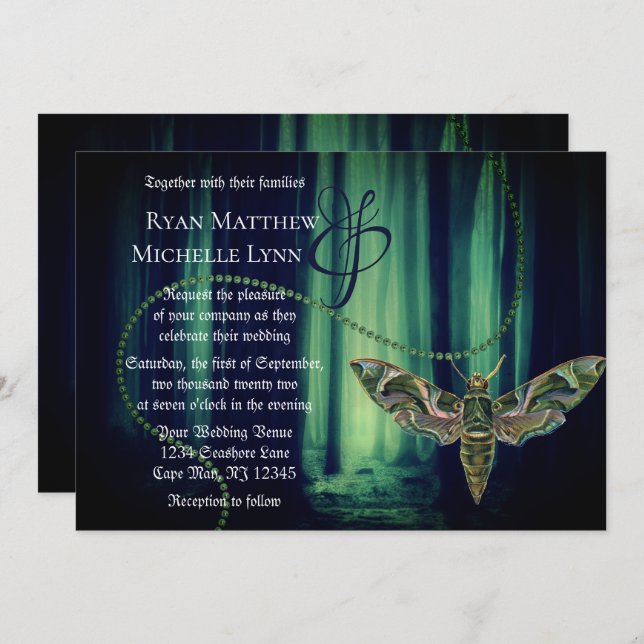 Enchanted Gothic Forest Moth Wedding Invitation (Front/Back)