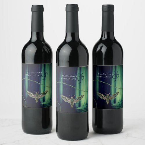 Enchanted Gothic Forest Moth Wedding Wine Label