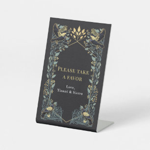 Enchanted Gothic Raven Floral Wedding Favor Pedestal Sign