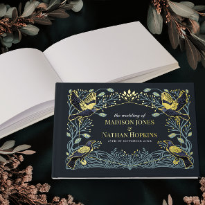 Enchanted Gothic Raven Floral Wedding Foil Guest Book