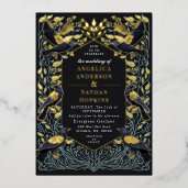 Enchanted Gothic Raven Floral Wedding Foil Invitation