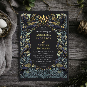 Enchanted Gothic Raven Floral Wedding Invitation