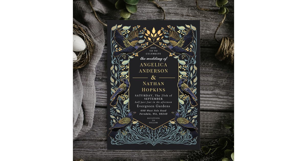 Enchanted Gothic Raven Floral Wedding Invitation | Zazzle