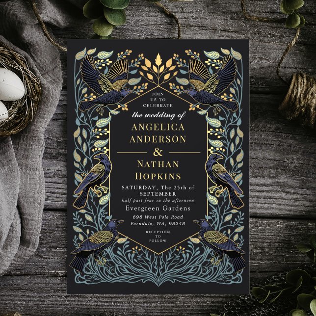 Enchanted Gothic Raven Floral Wedding Invitation (Creator Uploaded)
