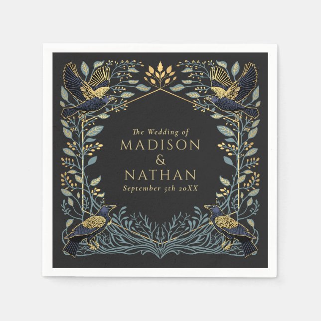 Enchanted Gothic Raven Floral Wedding  Napkins (Front)