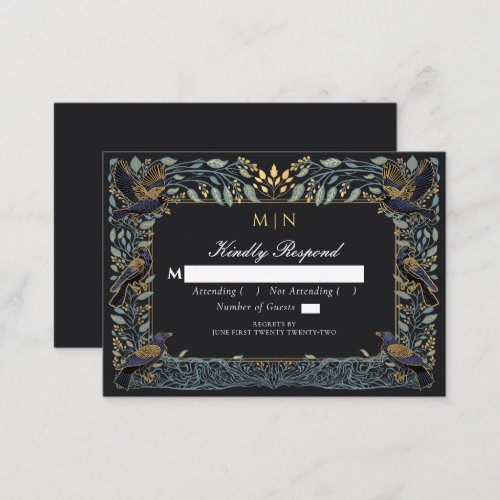 Enchanted Gothic Raven Floral Wedding RSVP  Enclosure Card