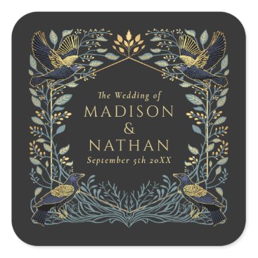 Enchanted Gothic Raven Floral Wedding  Square Sticker